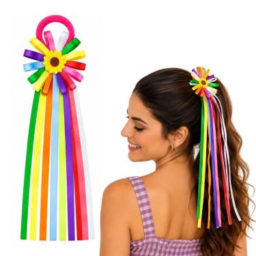 Imagem de Adereço de Cabelo Junino Extra Festas Rabicó com Fitas Coloridas Poliéster Único Multicolorido Infantil