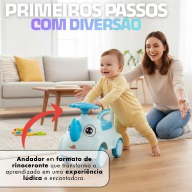 Imagem de Triciclo Andador Infantil Rinoceronte Didático Resistente carrinho Azu