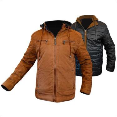 Imagem de Jaqueta Masculina Dupla Face Sarja Plus Size Capuz Removível - Klizz, 