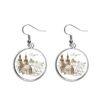 Imagem de Brinco quadrado de Praga com pingente de orelha da República Tcheca joia feminina