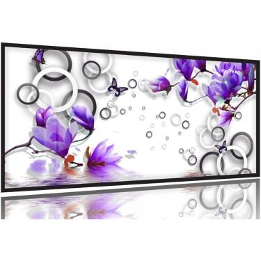 Imagem de Quadro Decorativo Flores e Arcos Roxo Estilo 3d 130x60 Moldura Preta 2x2