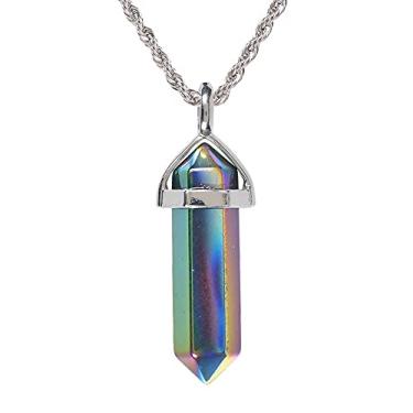 Imagem de Metallic Rainbow Coated Hematite Gemstone Hexagonal Pointed Reiki Chakra Pendant Necklace 50cm High-grade Iron Gift Box