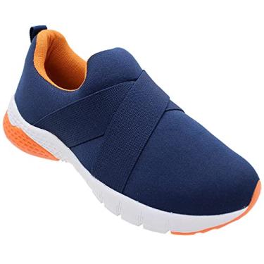 Imagem de Tênis Infantil Escolar Gibizinho s/cadarço Marinho/Laranja Cor:Azul;Tamanho:34;Gênero:Meninos