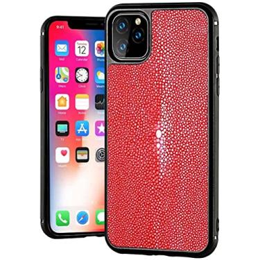 Imagem de KKFAUS Luxuosa capa de telefone traseira totalmente embrulhada, para Apple iPhone 13 Pro (2021) capa de couro de peixe pérola de 15 cm com forro de microfibra (cor: vermelho)