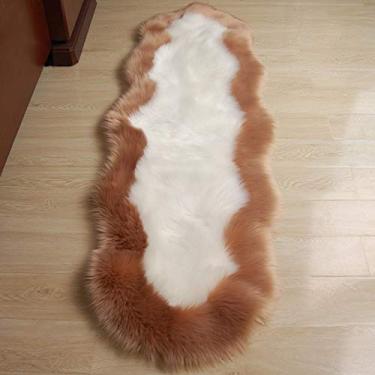Imagem de Tapete de área falsa formato irregular tapete lavável peludo longo antiderrapante protege o chão para sala de estar sala de estudo banheiro varanda quarto infantil sofá cadeira, camelo a, 60 * 100 cm