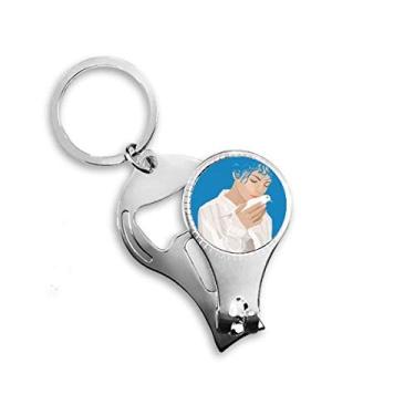 Imagem de Blue Peace Girl Anti-war Padrão Alicate de unha Chaveiro Abridor de Garrafas Cortador