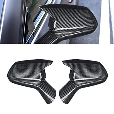 Imagem de Fouedy 1 par de tampas de cobertura de espelho lateral retrovisor de cor de fibra de carbono preto brilhante para Chevy Camaro SS RS ZL1 LT 2016-2021 (fibra de carbono)
