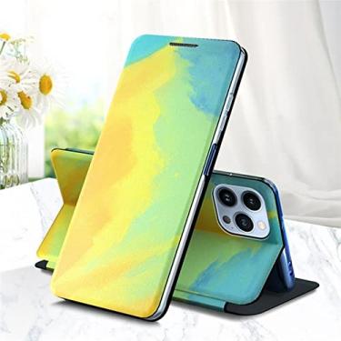 Imagem de Capa de couro flip pintada em aquarela para iPhone 13 12 11 Pro Max XS XR 7 8 Plus SE2 Carteira com suporte magnético Agenda telefônica Capa protetora amarela para iPhone 11 Pro