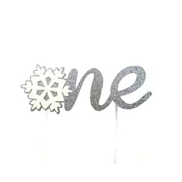 Imagem de (Silver) - CMS Design Studio Handmade 1st First Birthday Cake Topper Decoration - one with Snowflake - Made in USA with Double Sided Gold Glitter Stock (Silver)
