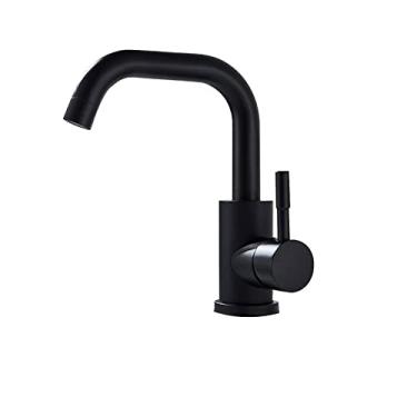 Imagem de Torneira para lavatório de banheiro preta de aço inoxidável Lavagem quente a frio Torneira de guindaste Torneiras de pia de rotação livre com alça única, preta curta A