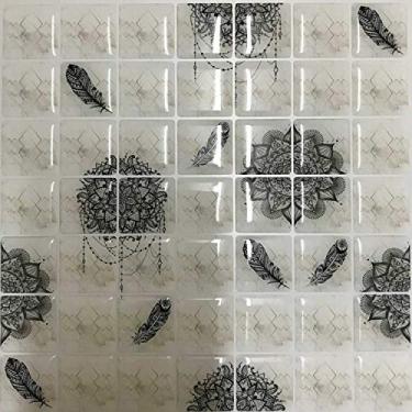 Imagem de Pastilha Adesiva Mandala Bege e Preto Resinada Kit 4 Placas