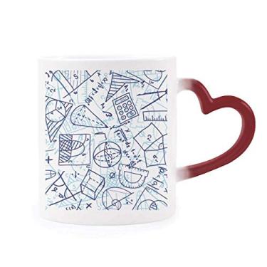 Imagem de Régua de matemática pintada à mão azul com ilustração sensível ao calor Caneca vermelha em grés que muda de cor