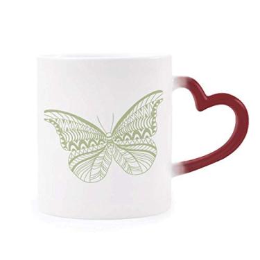 Imagem de Caneca de kite de borboleta verde sensível ao calor, copo de grés que muda de cor vermelha