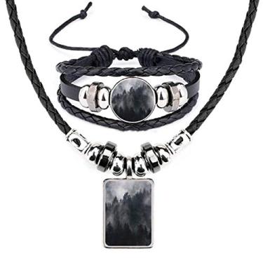 Imagem de Conjunto de joias de pulseira de couro neblina Dark Forest Mountain Fog