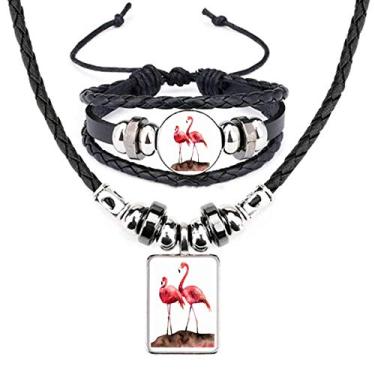 Imagem de Casal flamingo amor vermelho art déco presente moda colar pulseira colar colar conjunto de joias
