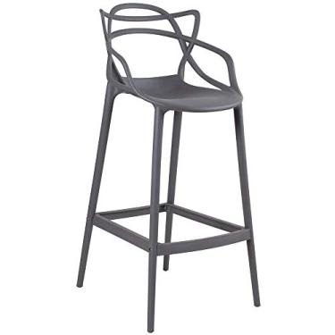 Imagem de Loft7 Home Decor, Banqueta Alta Allegra Design 76 cm Polipropileno Injetado Alta Densidade Sala De Jantar Cozinha Jantar Bar Restaurante Jardim Varanda Leve Moderna Proteção UV, Cinza Escuro