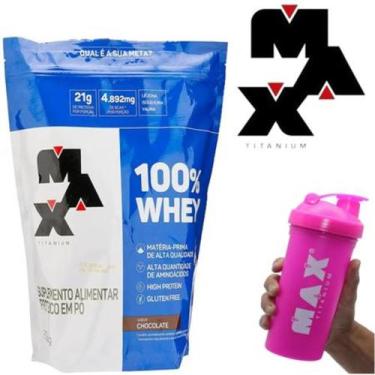 Imagem de Whey Protein 100% Max Titanium Em Pó + Coqueteleira Original