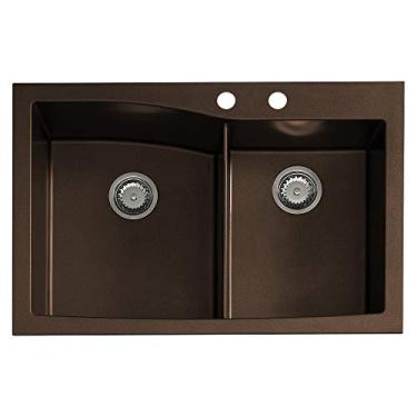 Imagem de Transolid GTDW3322-12-AB Genova SilQ Granito 2 furos Pia de cozinha com deslocamento duplo, 83,8 cm C x 55,8 cm L x 25,4 cm A, espresso