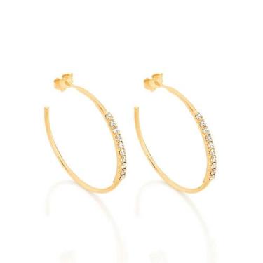 Imagem de Brincos Rommanel Meia Argola Com 20 Cristais Fol Ouro 523310, Dourado