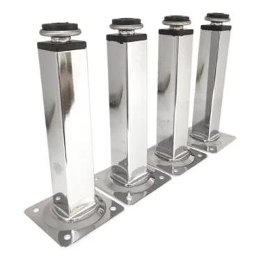 Imagem de 4x Pé De Cozinha Cromado 10cm P/ Móveis Pézinho Regulável - LOJA & CIA