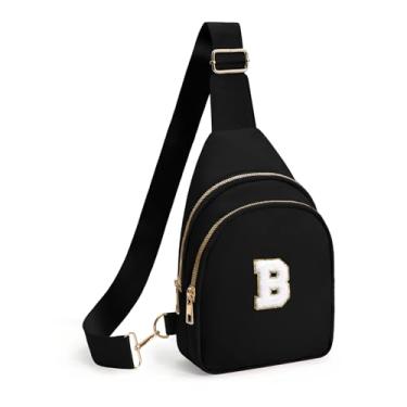 Imagem de Bolsa tiracolo feminina, pochete com inicial, linda bolsa tiracolo de viagem, bolsa com inicial A, Preto, B