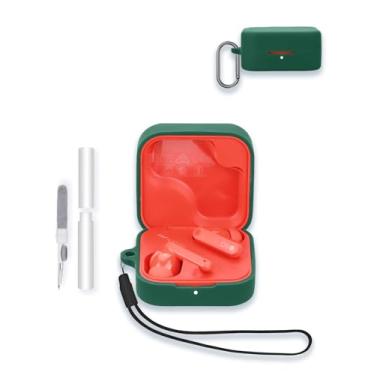 Imagem de Capa para fones de ouvido sem fio CMF by Nothing Buds 2 Plus, capa protetora portátil de silicone macio WUNIAK resistente a arranhões com kit de limpeza, mosquetão e cordão, verde