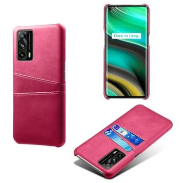 Imagem de Capas Compatível com OPPO Realme X7 PRO Ulrta,tampa protetora de couro falso,design de saco de cartão com 2 fendas de cartão atrás,proteção anti-impressão digital e anti-gota-Rose Red