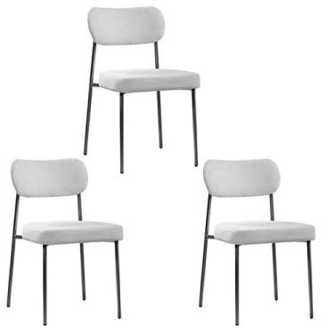 Imagem de Kit 3 Cadeiras para Sala de Jantar Tecido Bouclê Design Aço Carbono La