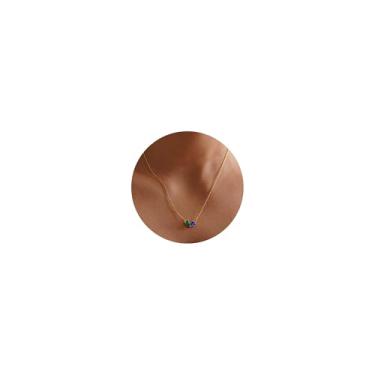 Imagem de Turandoss Colar de pedra do mês de nascimento duplo - colares banhados a ouro 14K delicados para mulheres, colar de pedra do mês de nascimento para mulheres, joias e presentes, Latão, Esmeralda