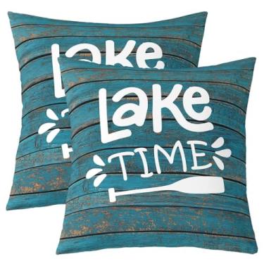 Imagem de jejeloiu Lake House Capas de almofada 40,6 cm x 40,6 cm Conjunto de 2 capas de almofada de acampamento rústicas macias para crianças cabana decoração de cabana fronhas femininas masculinas