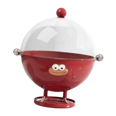 Imagem de IEUDNS Fruteira com tampa, suporte decorativo, pedestal, cesta, armazenamento de alimentos, tigela para casa, escritório, sobremesa, mesa, Vermelho com Adesivo