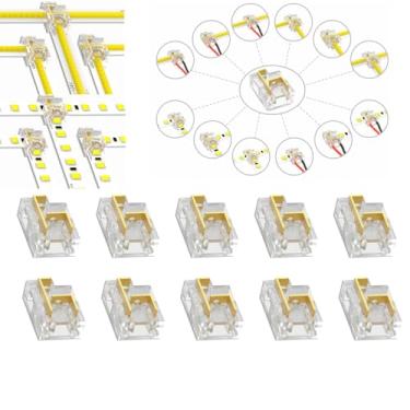 Imagem de YUTOKEER Conector de fita LED sem solda 2 pinos 8 mm COB/SMD 12 tipos de conexão em forma de L e T tiras transparentes pacote com 10