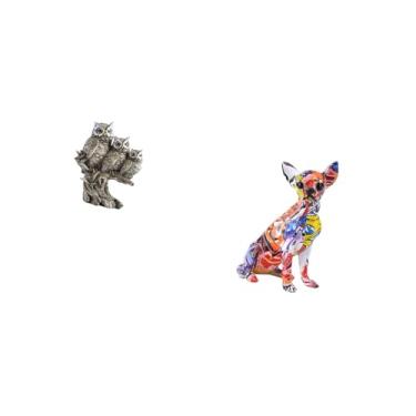 Imagem de Fenteer Escultura Moderna de Ornamento Animal, Colorida, Cachorro, Mesa, Artesanato, Estátua de Cachorrinho Realista para Sala de Estar, Escritório, de