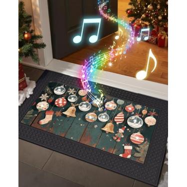 Imagem de DEXI Tapetes de porta da frente de Natal para entrada, 45,7 x 76,6 cm, ultrafino, antiderrapante, borracha traseira, entrada externa, capacho de boas-vindas para varanda de pátio, globo de neve