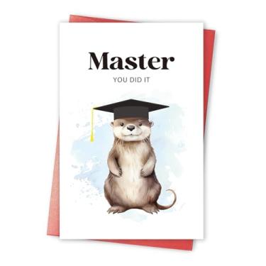 Imagem de Qiavor Cartão de formatura de mestrado de lontra fofa, presente de pós-graduação de mestrado para ele, cartão de felicitações mestre