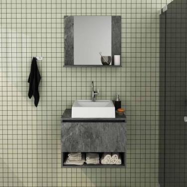 Imagem de Gabinete Suspenso para Banheiro com Cuba e Espelho Mármore Lunar - Tec