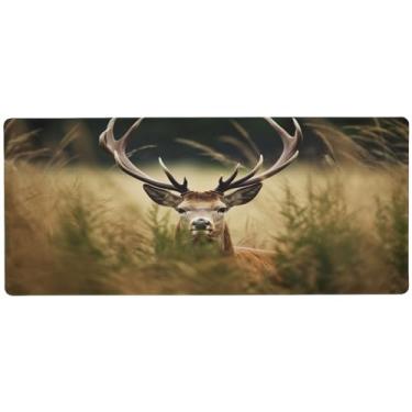 Imagem de Wassud Mouse pad de veado para jogos com base de borracha antiderrapante, mouse pad longo para teclado de computador com borda costurada, almofada grande impermeável para escritório, casa, 80 x 30 cm