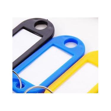 Imagem de SHEUTSAN Etiquetas de chaveiro, 5 x 0,8 polegadas, pacote com 500, azul amarelo branco, etiquetas de plástico com anéis divididos