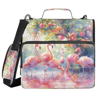 Imagem de STAYTOP Pasta de zíper escolar Flamingos com alça de ombro, anéis de vedação de 3,8 cm, capacidade para 600 folhas, pasta de arquivos expansível, vários bolsos e organizador de armazenamento