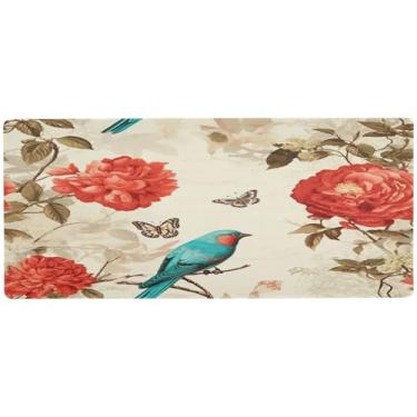 Imagem de Wassud Mouse pad turquesa pássaros e flores organizador de mesa para jogos grande teclado de computador tapete de mouse pad material de escritório 89,9 cm x 39,9 cm