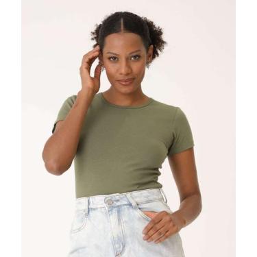 Imagem de Blusa Feminina Básica Cotton Manga Curta Marisa-80046, Verde, P