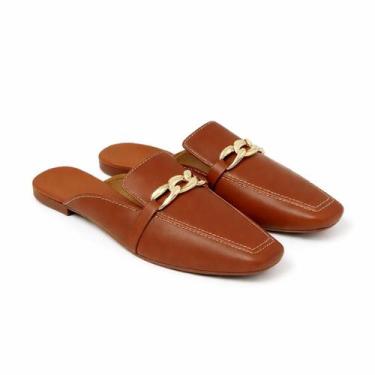 Imagem de Mule Feminino Confortável Leve Casual Dia a Dia Fácil de Calçar, Marro