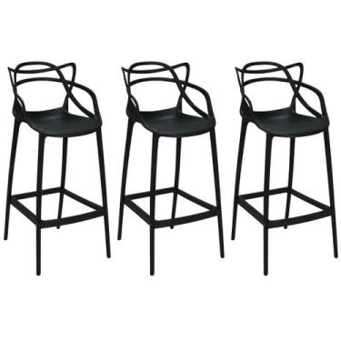 Imagem de Kit 3 Banqueta Alta Allegra com Encosto Design Cozinha/Bancada - Preto