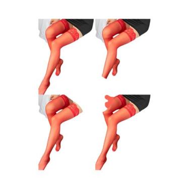 Imagem de Meias Altas De Renda Floral Pretas Para Mulheres, Transparentes, Elást