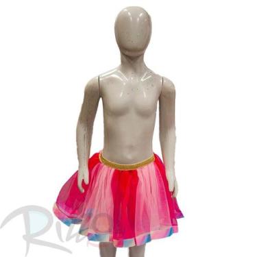 Imagem de Saia Tule Pink/Branco - Barrado cores candy - 30cm - Mod 420 - 01 unid