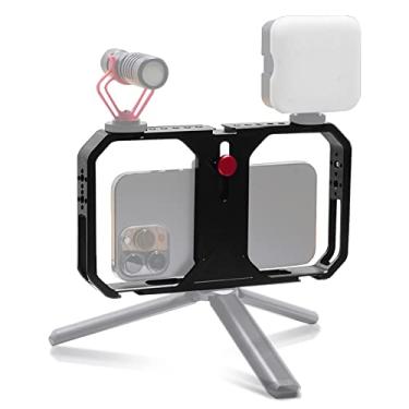 Imagem de POYINCO Kit de equipamento de vídeo universal para telefone iPhone 13 12 Pro, gaiola de telefone portátil de alumínio com alças, equipamento estabilizador de vídeo para transmissão ao vivo de vídeo em vlog