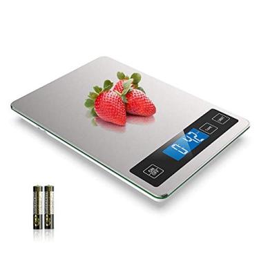 Imagem de balança de cozinha digital, balança de cozinha de alimentos peso digital em gramas e onças para cozinhar e assar alimentos balança com grande tela LCD de painel de aço inoxidável
