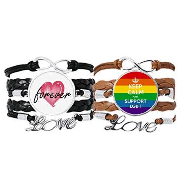 Imagem de DIYthinker Pulseira LGBT com bandeira bissexual, arco-íris, transgênero, pulseira de mão, corda de couro, conjunto duplo