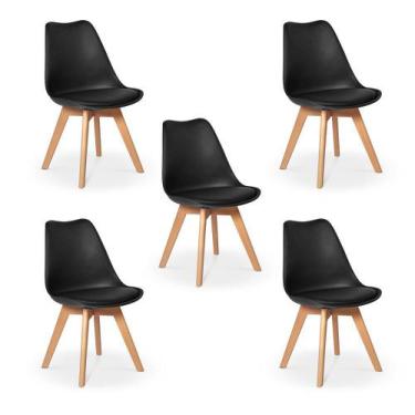 Imagem de Conjunto 05 Cadeiras Eames Wood Leda Design - Preta - Império Brazil B