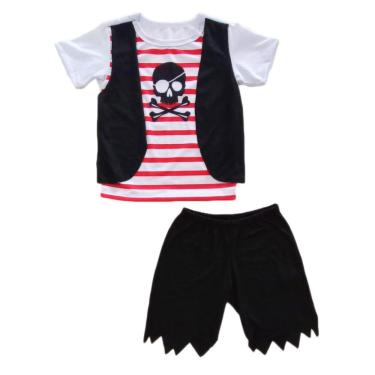 Imagem de Conjunto Infantil Fantasia Pirata Camiseta com Colete Short e Bandana